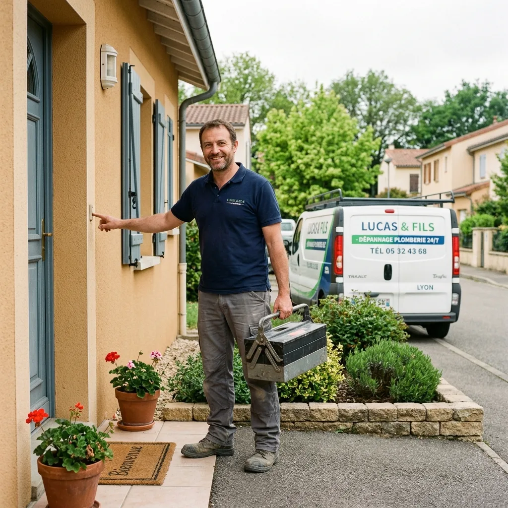 Plombier arrivant en urgence chez un client le week-end à Lorient avec sa camionnette équipée