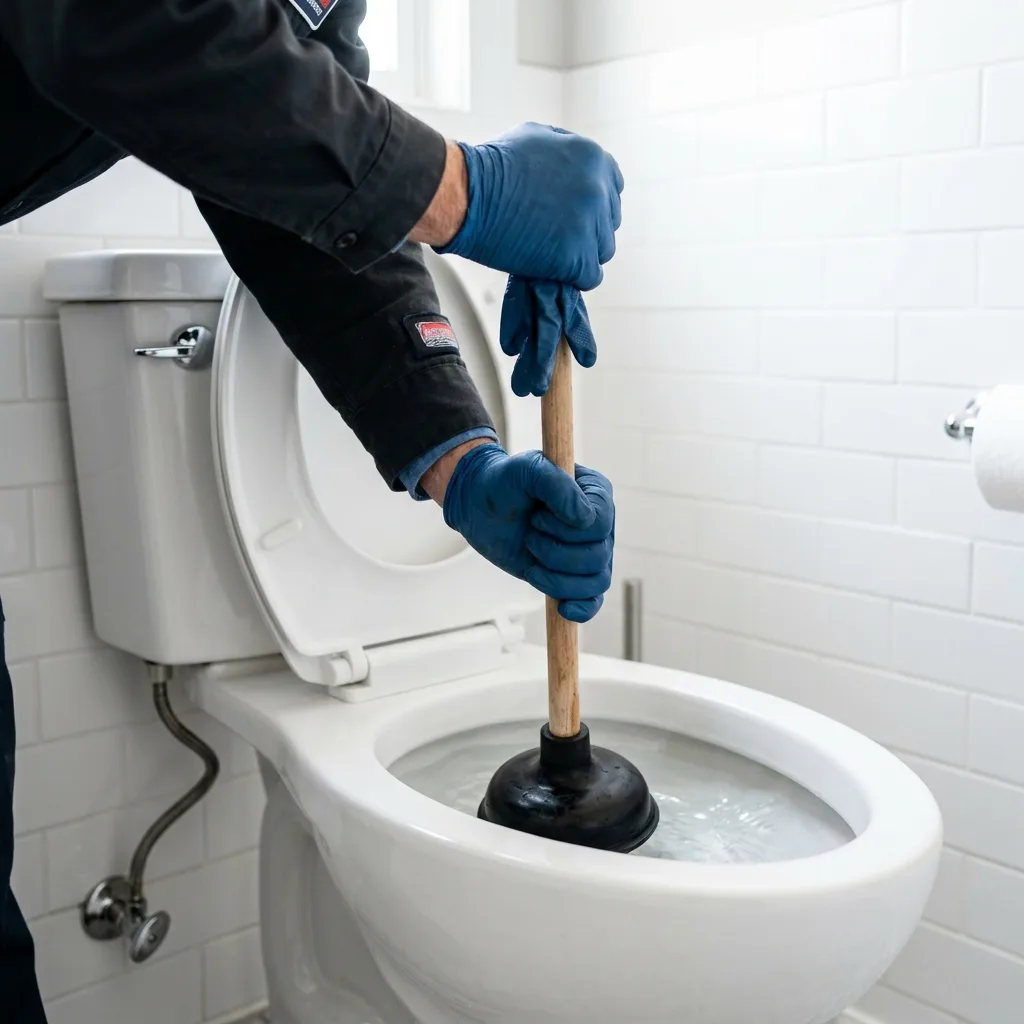 Débouchage de WC par un plombier professionnel à Lorient avec une ventouse